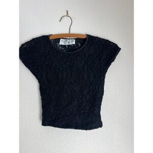 Explorations Vintage Black Lace Textured Fitted Top Short Sleeve Blouse‎